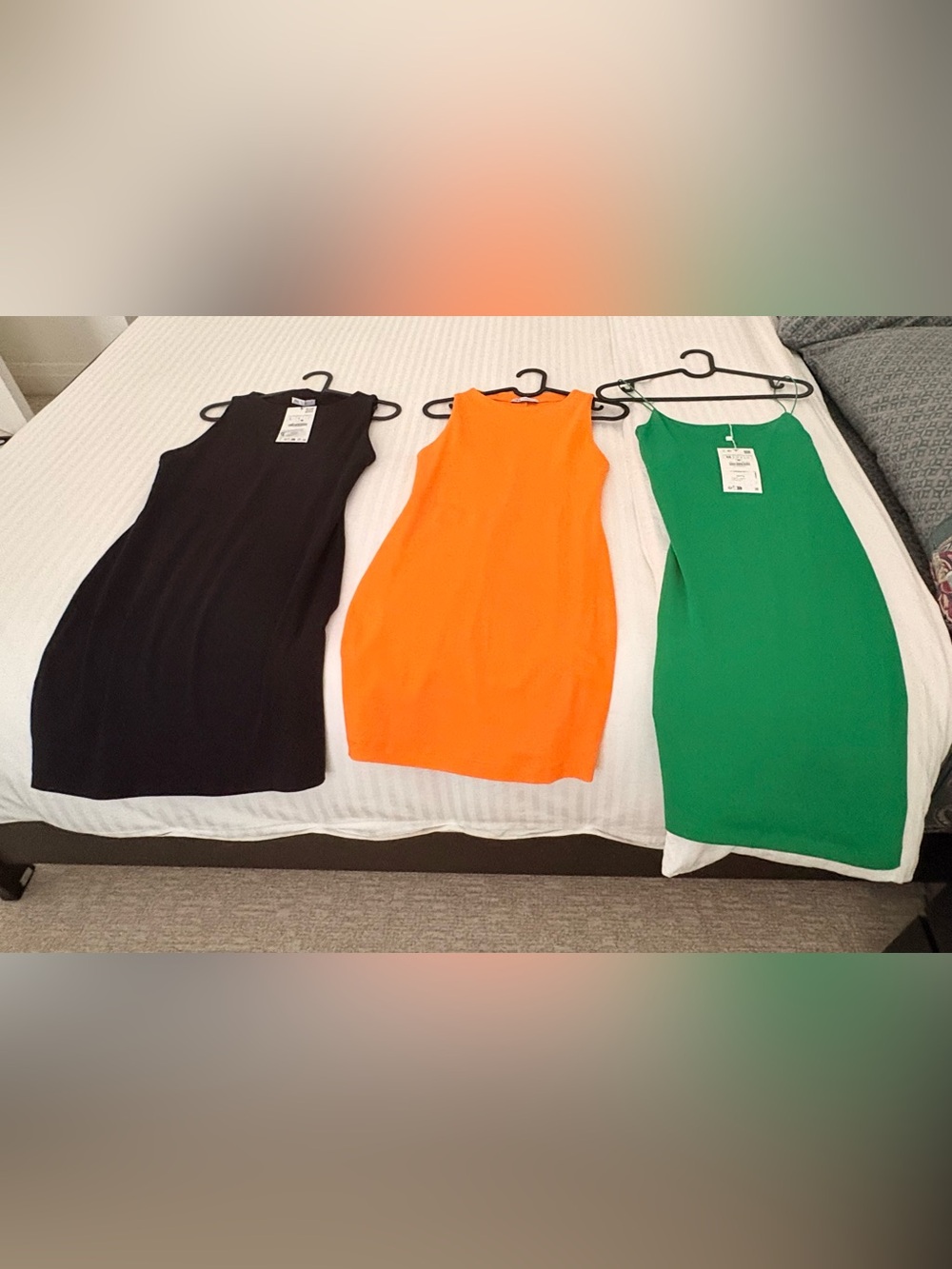 Zara Sleeveless stretch Dress in Green (m) orange (m) Black (L) $10.00each